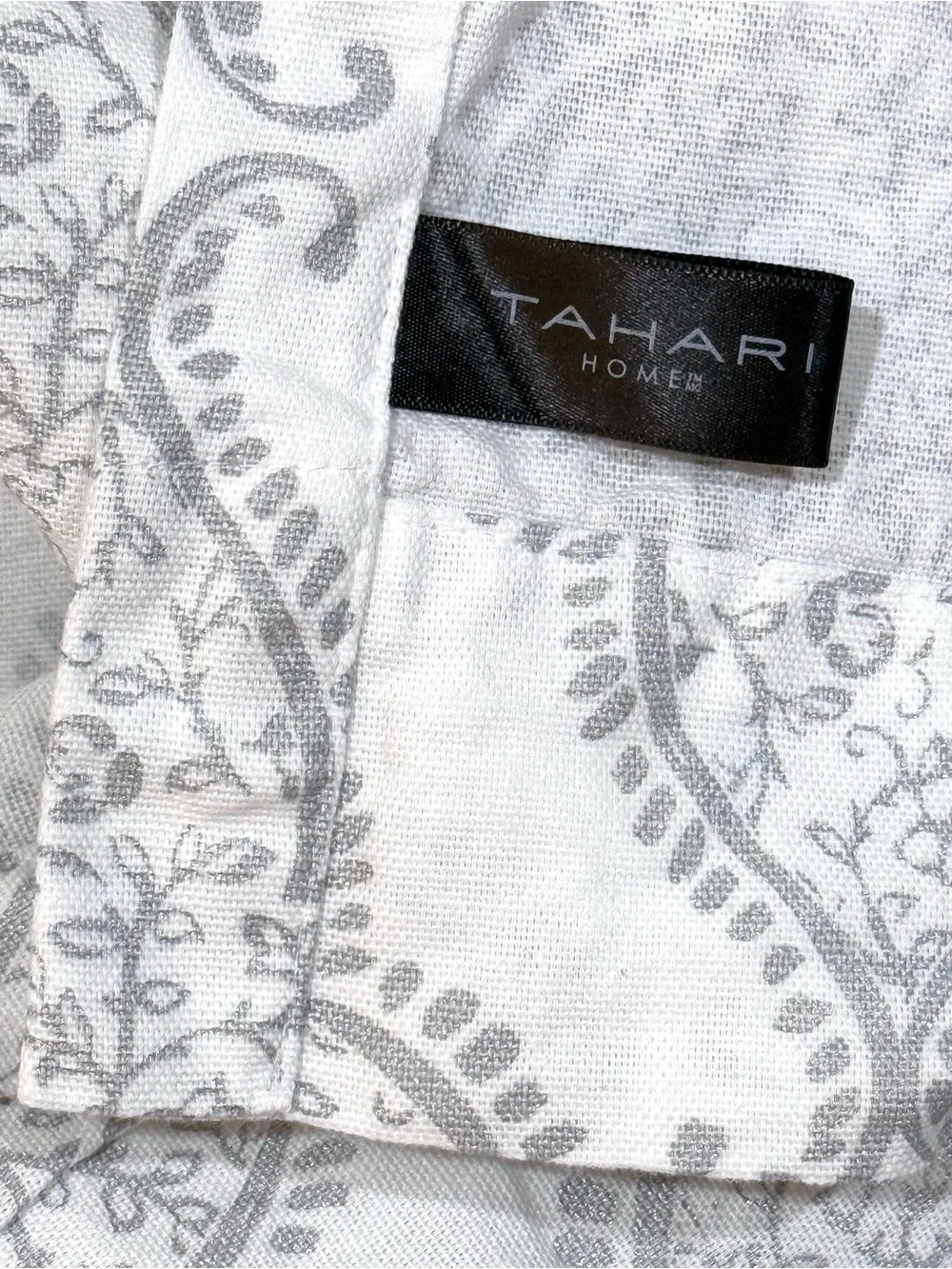 Tahari White Curtains with Silver Gray Damask Scrolls 52”x90” set of 2
